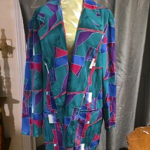Vintage 80's Michael Taylor Colorful Geometric Women's Silk Jacket One Size